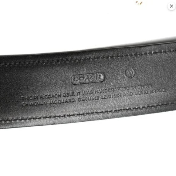 Coach Signature Jacquard Black Canvas Leather Belt Classic Monogram Silver K8 - Picture 11 of 16